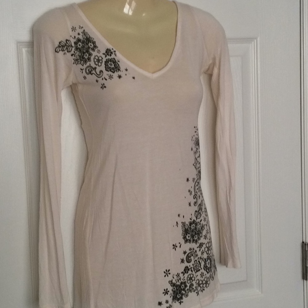 GUESS long sleeve embellished cottagecore top NWOT Sz S ivory rhinestones - Picture 4 of 6